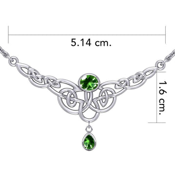 Celtic Knotwork Silver Necklace with Dangling Gemstone TN259 - Jewelry